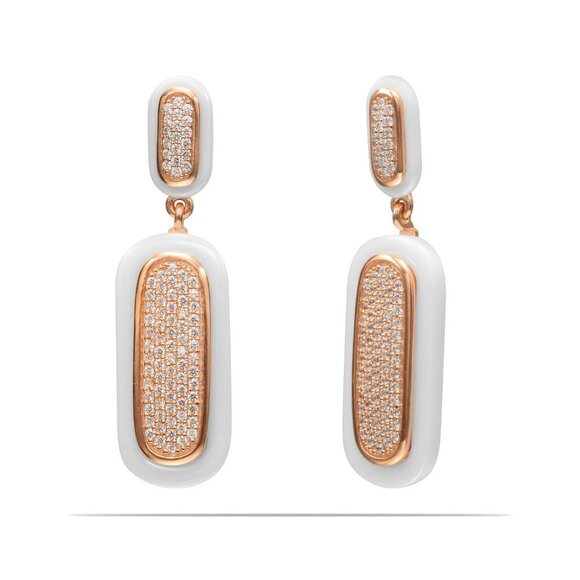 Dangle Drop Sterling Silver and Ceramic Statement Earrings - Picture 2 of 4